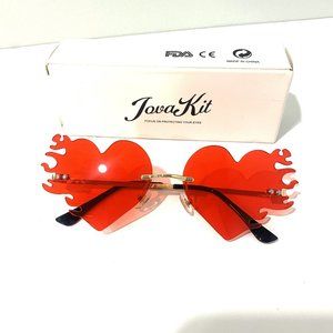 JOVAKIT Polarized Heart Sunglasses Rimless Flame Love Sunglasses Retro for Women